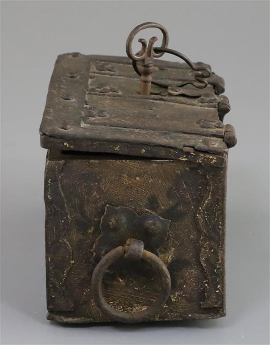 A 19th century 17th century style iron strong box, 6.5in.